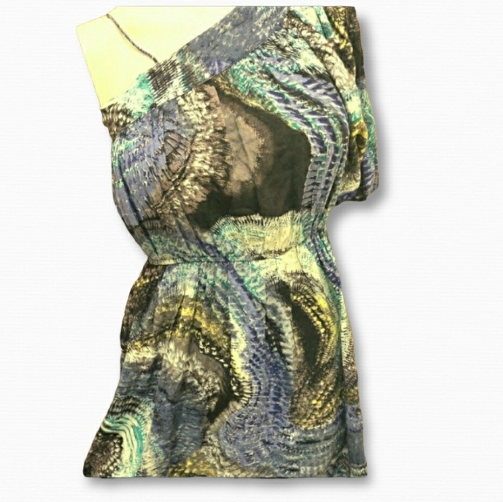 ANGIE one sleeve sided purple &teal boho dress medium